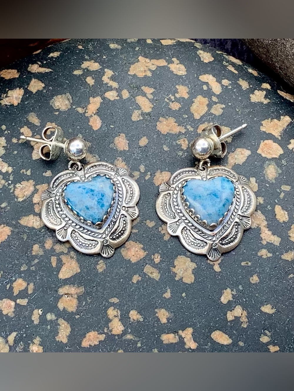 Denim Lapis Sterling Earrings Signed QT
